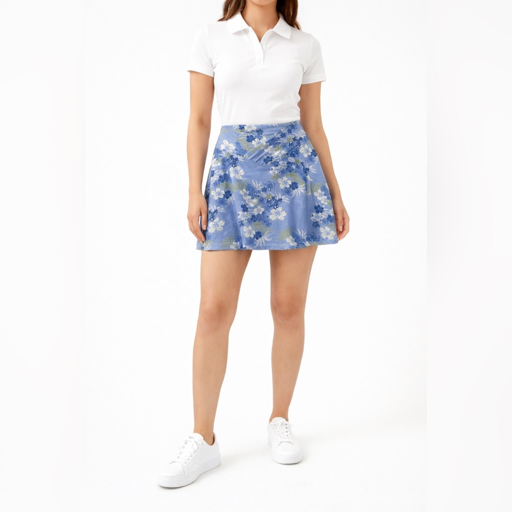 raya sun Blue Floral A-Line Skater Skort